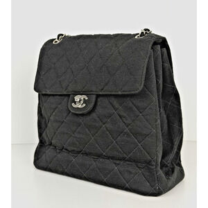 Chanel Black Cotton Two Side Flap Quilted Shoulder Bag Interlocking CC 1996-1997
